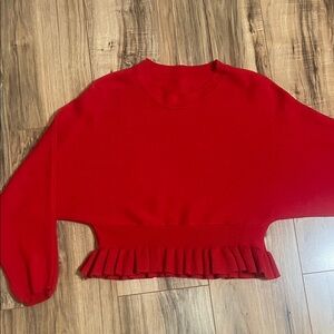 Pullover Cropped Top or Cropped Sweater Red Ruffled Hem Sz S